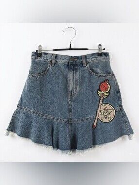NWT Sailor Moon x GU Japan Anime  Embroidered Denim Skirt 25th Anniv S/63 cm Y2K